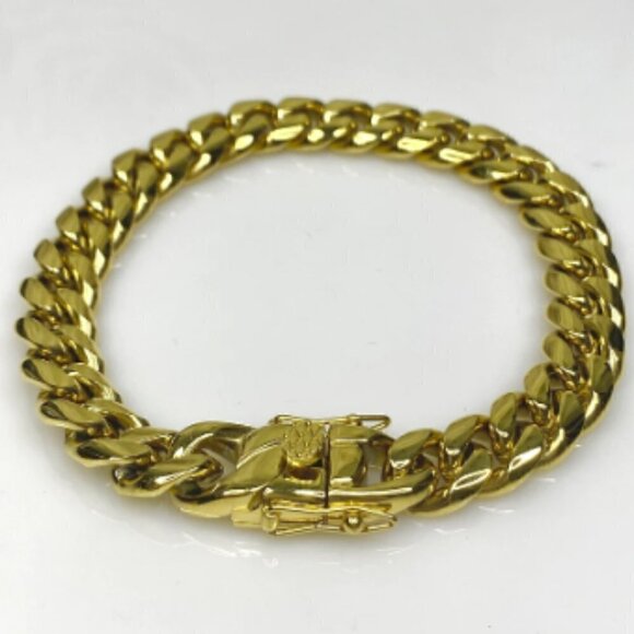 Miami Cuban Curb Link Chain Bracelet 316L Gold Plated Stainless Steel - Picture 1 of 12
